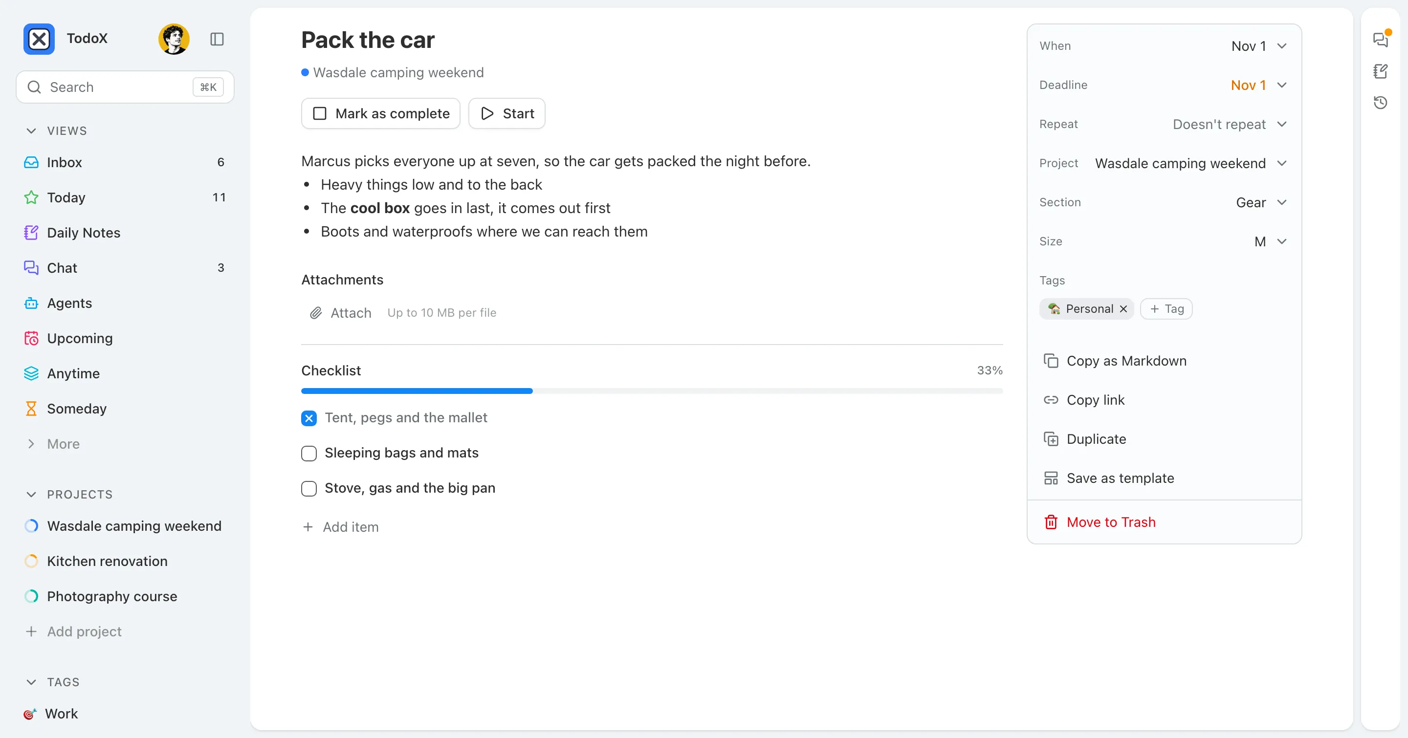 All the context for a task screenshot